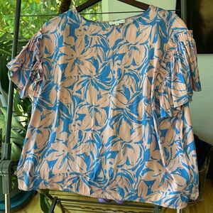 Maison d’Amélie Pink and Blue Ruffle Blouse